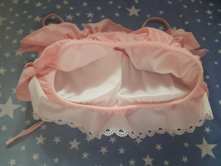 Рожевий роздільний купальник з мереживом і сердечками