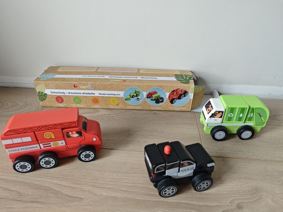 Drewniana układanka klocki samochody