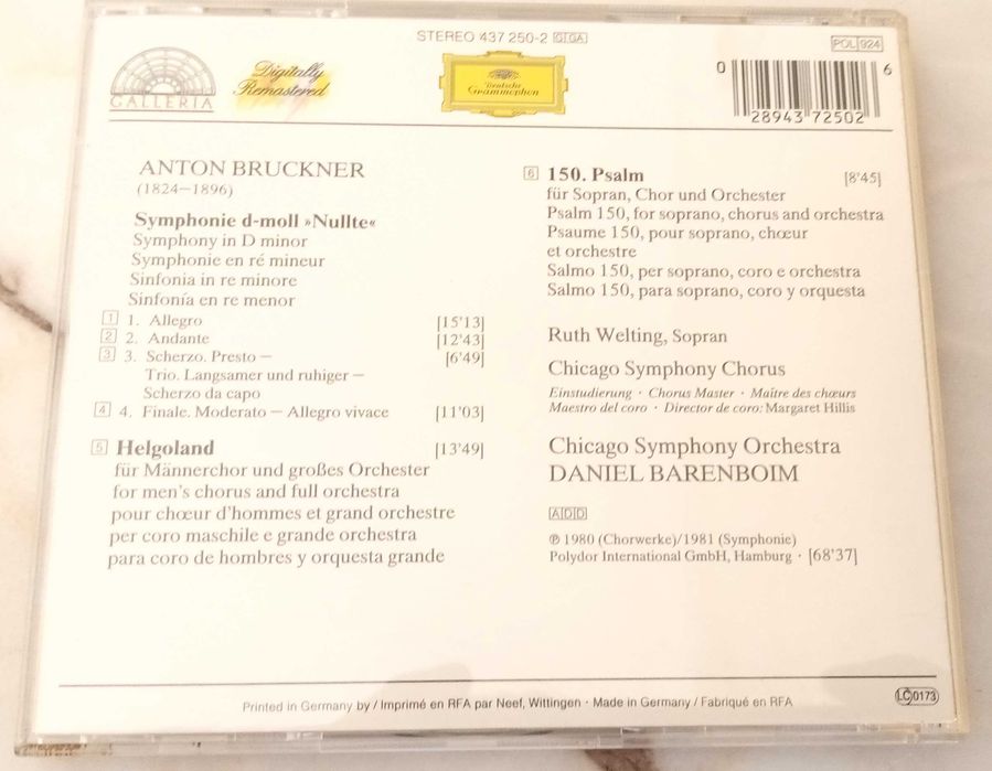 Bruckner - Symphonie No. 0 (Barenboim) Deutsche Grammophon CD