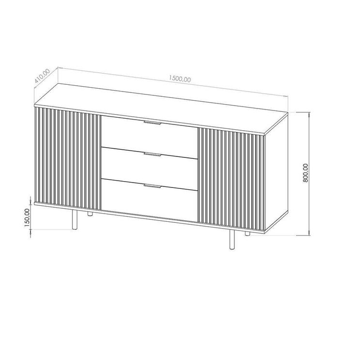 150x80x41 (ryflowane fronty,czarna lub kaszmir) Komoda Darmowa dostawa