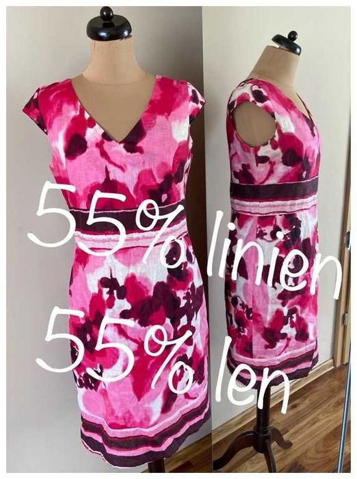 40 42 len linien roz neon wzory quiosque sukienka midi modna wzory