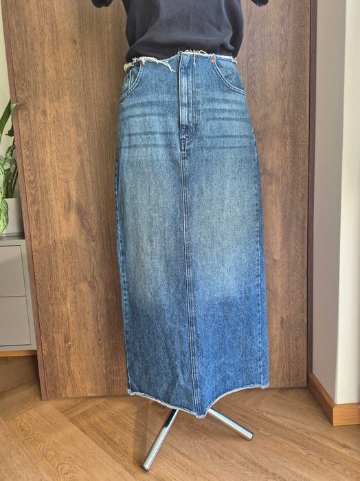 Długa spódnica jeansowa Pull&Bear spódnica maxi  niebieska retro