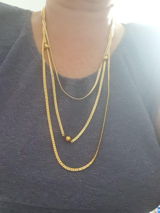 Pozłacany potrójny łańcuszek z kulkami