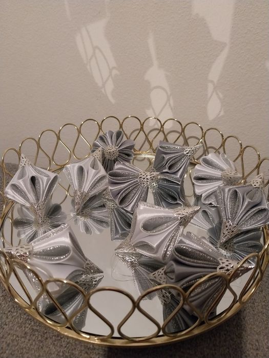 Aniołki,bombki choinkowe ze wstążki handmade