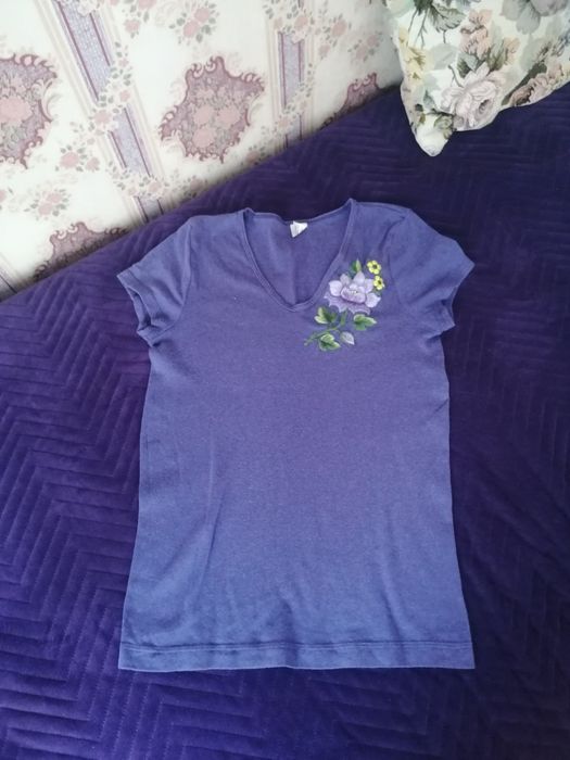 T-shirt jagodowy folk łowicki haft kwiaty