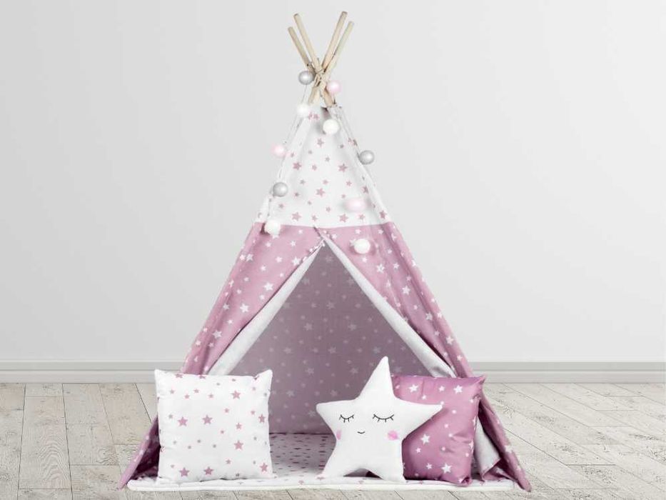 Namiot Tipi dla Dzieci Oświetlenie Poduszki Pokrowiec Gwiazdki 165cm
