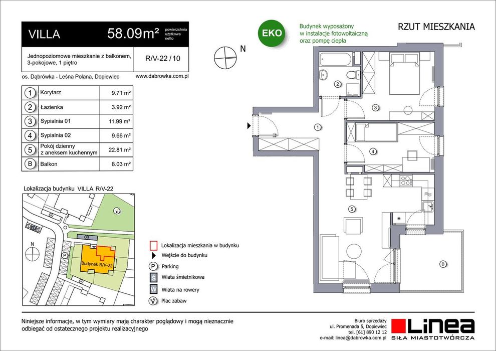 3-pokojowe mieszkanie 58 m² + balkon Bezpośrednio - Widok 2