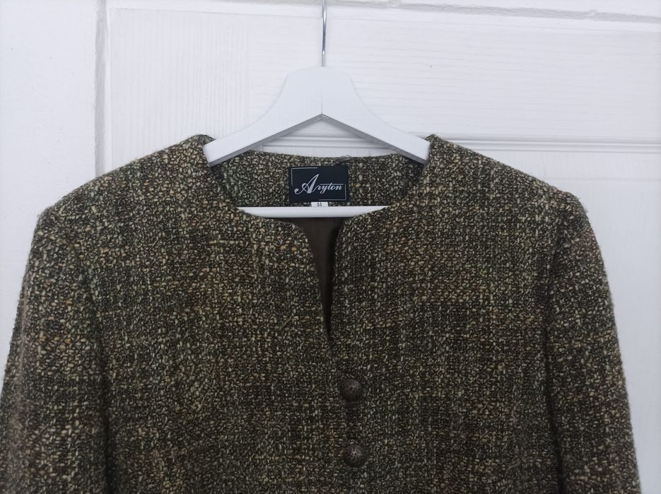 Kostium Aryton 44 42 garnitur zielony oliwkowy długa spódnica żakiet