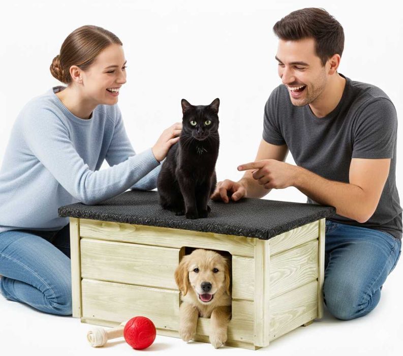 Buda dla psa kota drewniana ocieplana kurtyna nowa Mr.Dolittle