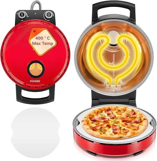 Piec do pizzy FOHERE 1500W 400°C kamień 32 cm czerwony