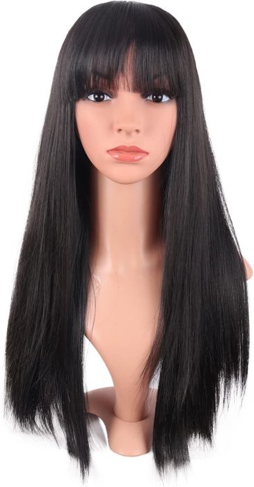 Długa Czarna Peruka Z Grzywką 56 Cm