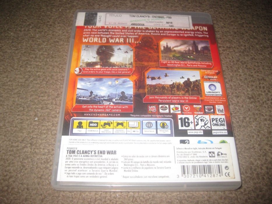 Jogo "Tom Clancy`s- Endwar" PS3/Completo!