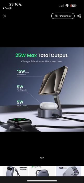 Carregador Magnético UGREEN 2-em-1 (iPhone e AirPods) - NOVO / SELADO