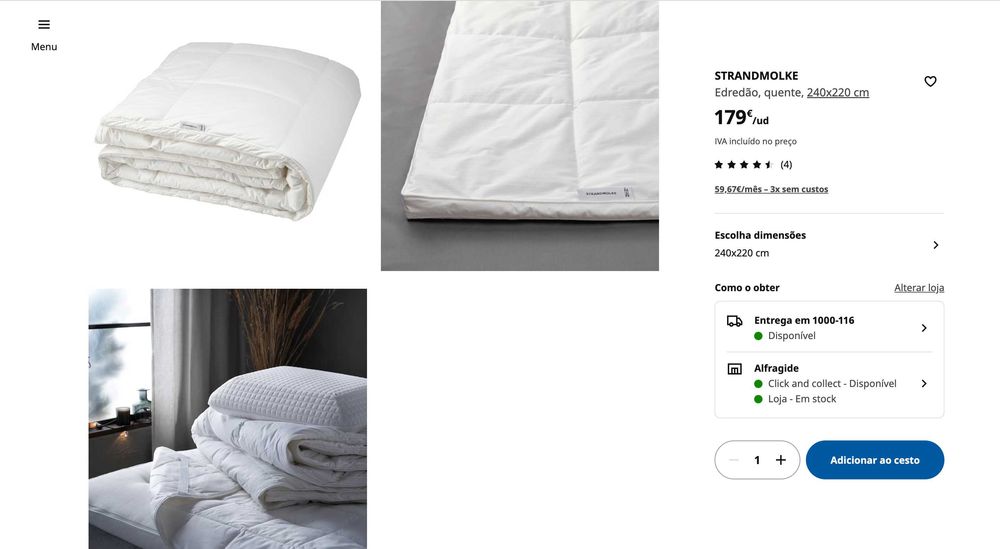 Ikea STRANDMOLKE edredão, quente, 240x220 cm