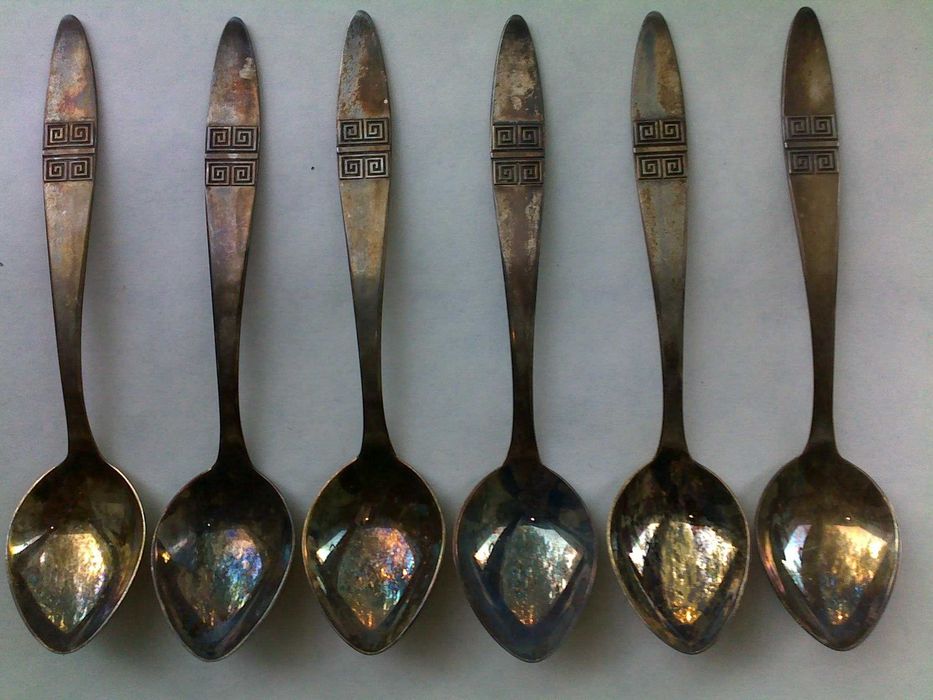 Коллекционные ложки чайные Меандр серебро позолота Таллин ссср