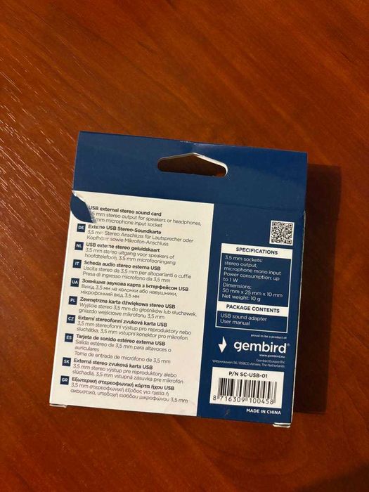 Звукова карта Gembird SC-USB-01 | USB Sound Adapter