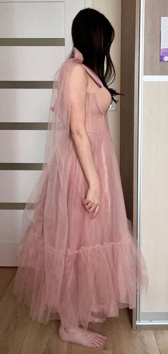 Sukienka MIDI pudrowy róż