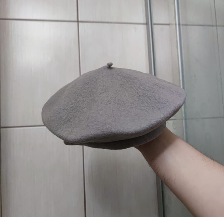 beret damski szary popielaty dzianina wełniana miękki puszysty splot k