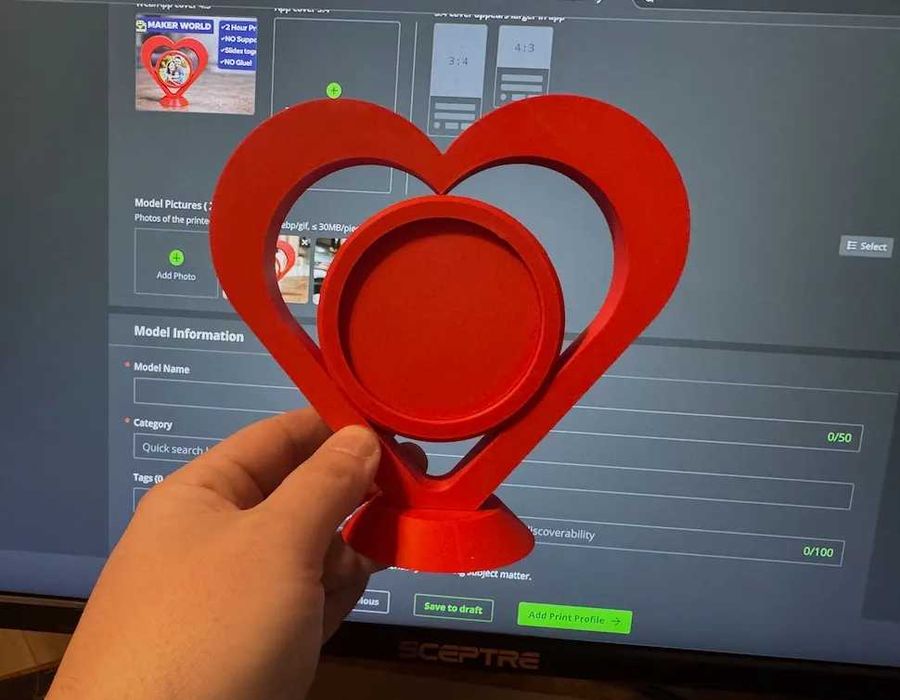 Moldura Coração 3D – Porta‑Retrato Personalizado