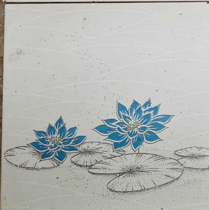 White Ceramic Tiles — Floral Decorative Pattern in Shades of Blue, 15x15 cm — New