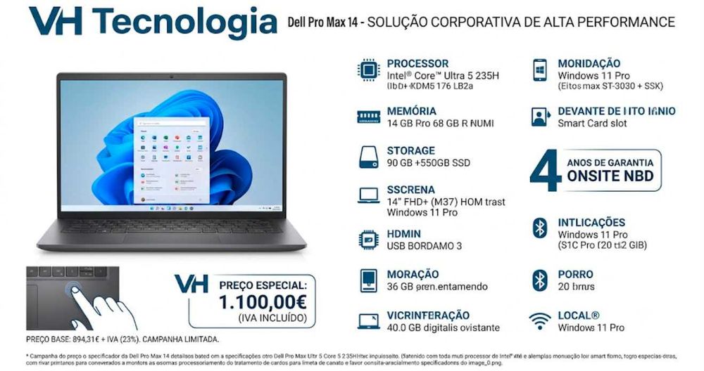 Portatil Dell Pro Max 14 U5 235H 16Gb 512gb ssd 14 fhd