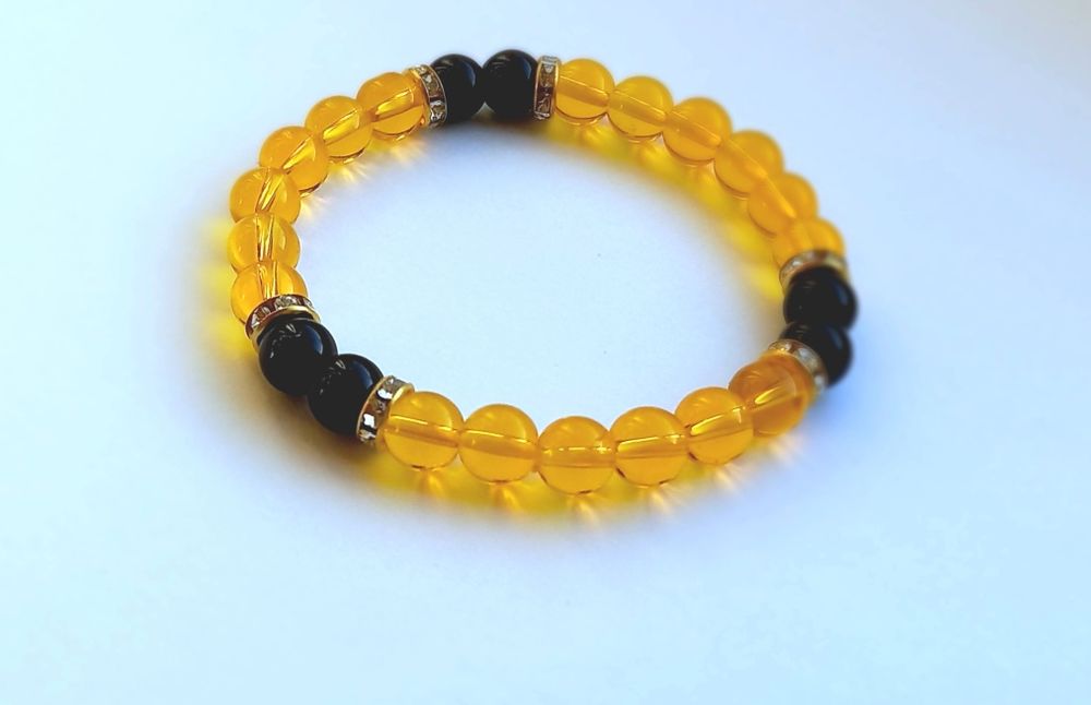 Парні браслети "сила і вогонь" - чорний агат і цитрин