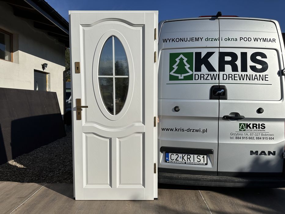 Drzwi zewnętrzne drewniane  OD RĘKI białe Angielskie cała Polska i Ue