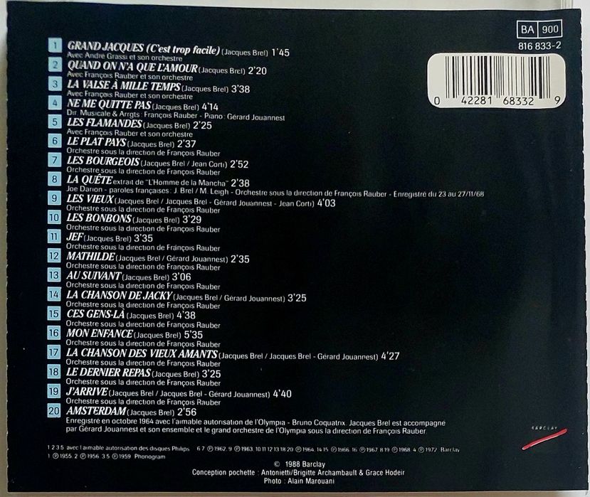 CD BREL - Quinze Ans d'Amour 1988