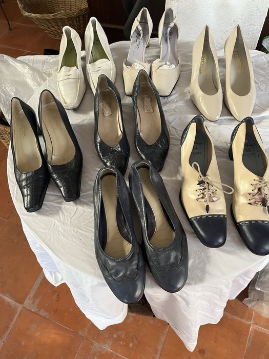 Sapatos de senhora n-39/40 em azul e creme