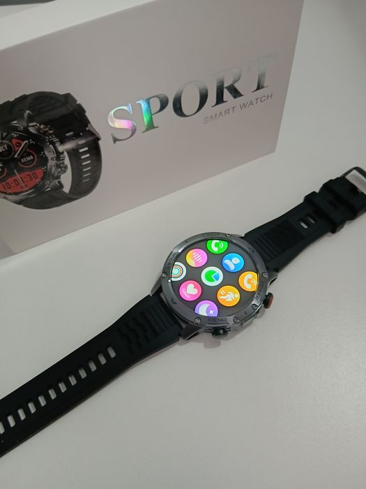 Smartwatch wodoodporny IP69 10ATM, czarna koperta.