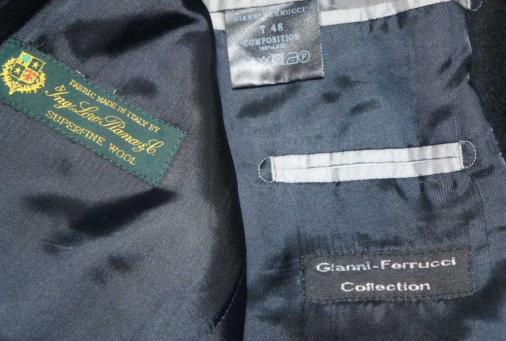 Elegancki płaszcz męski Gianni Ferrucci 48/M czarny 100% wełna Loro Piana