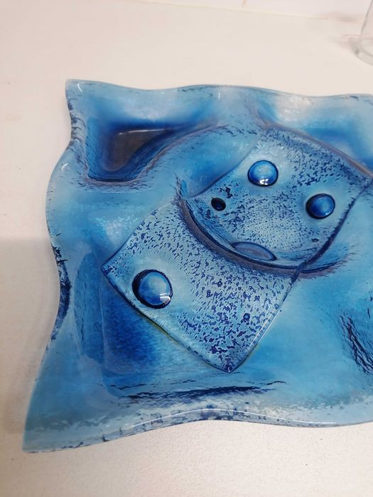 Travessa-cinzeiro em Vidro Artístico Azul Vintage, Estilo Murano