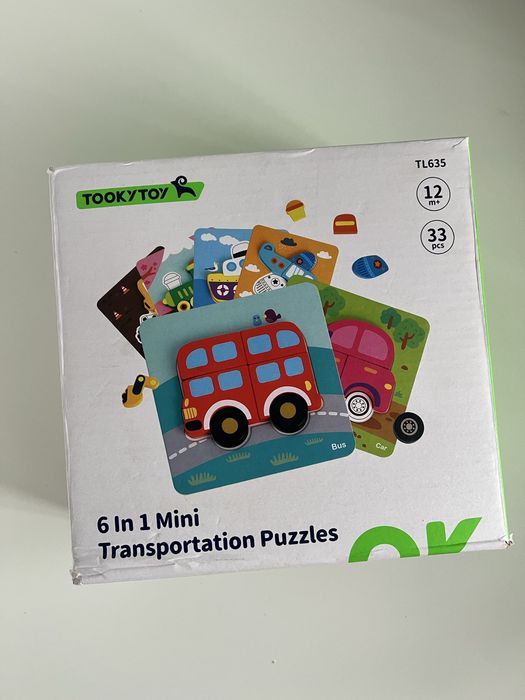 набір дерев'яних міні-пазлів Tooky Toy "Транспорт 6 в 1”