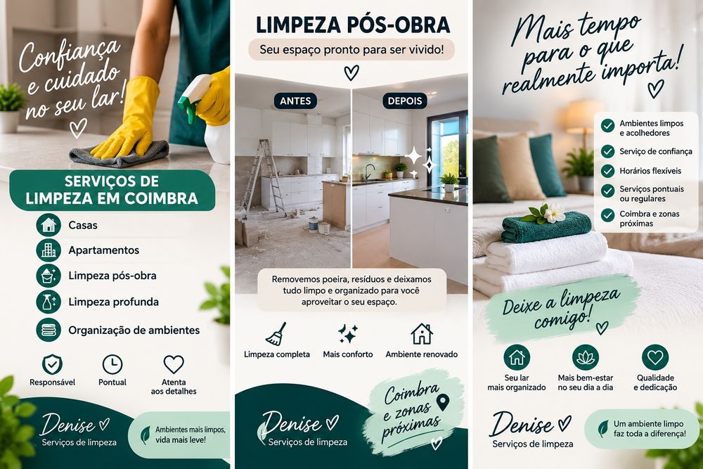 Serviços de limpeza residencial e pós-obra em Coimbra