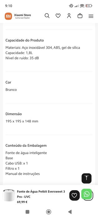 Fonte água bebedouro Xiaomi