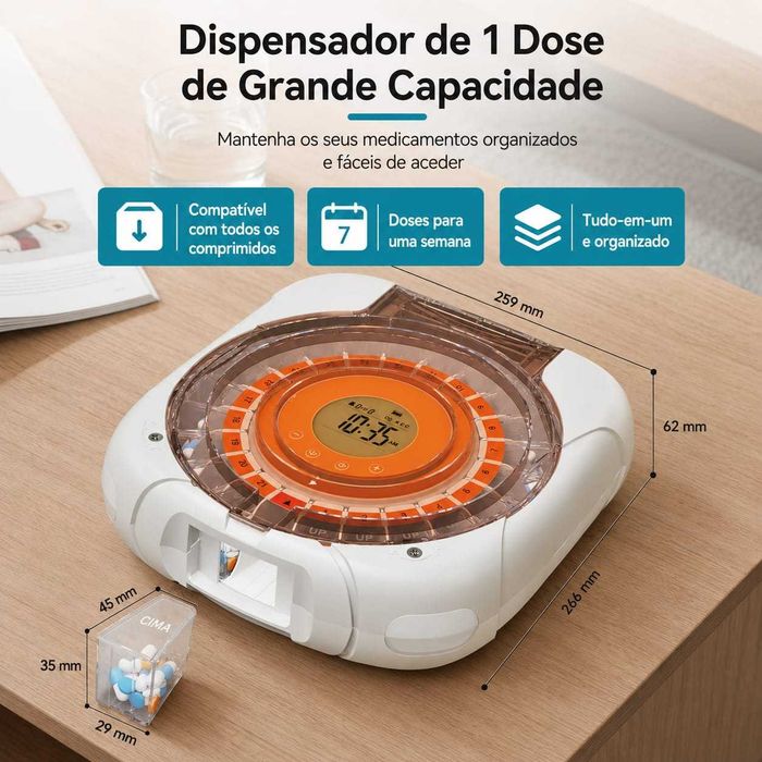 Dispensador automático de comprimidos Retekess 21 compartimentos LCD grande memória