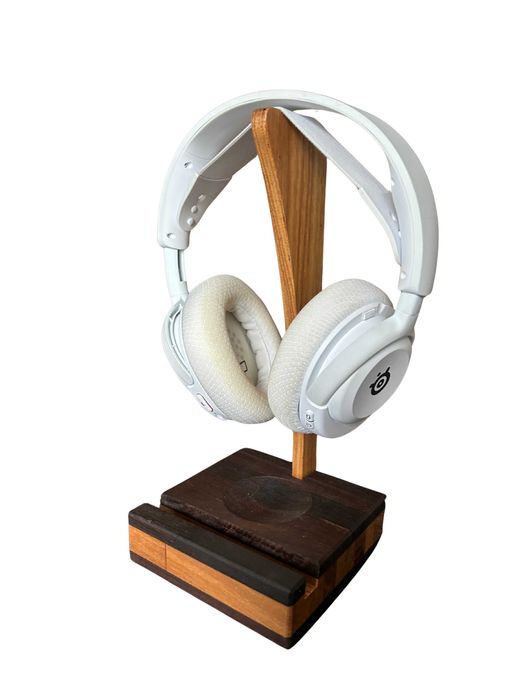 Ręcznie wykonany stojak na słuchawki z drewna egzotycznego