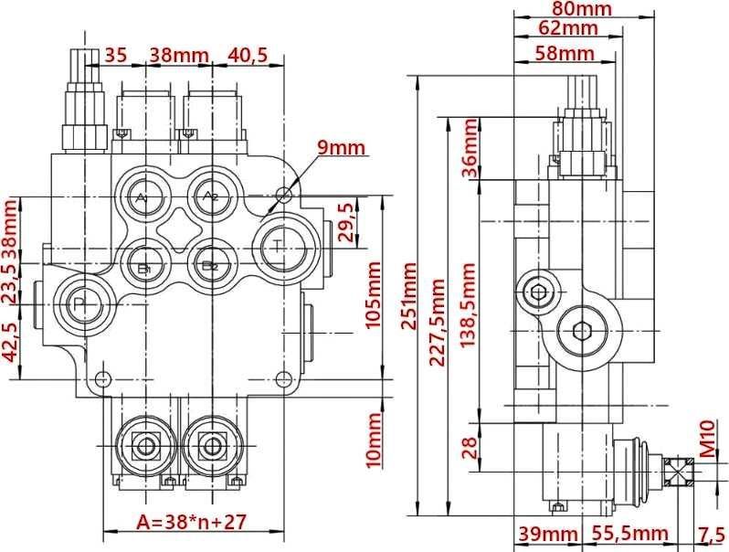 ROZDZIELACZ Hydrauliczny Monoblok 1 Sekcja 80L TUR 1/2" 3/4" [4721]