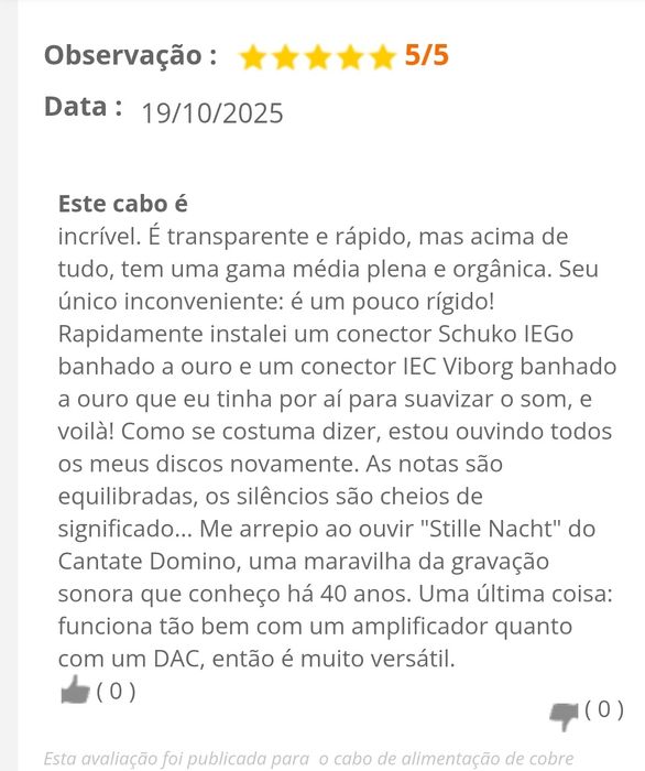 Vendo o fabuloso cabo Oyaide Tunami V-2  Hi End