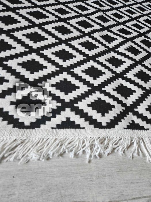 Dywan chodnik 80x150 boho etno wzór romby z frędzlami do salonu