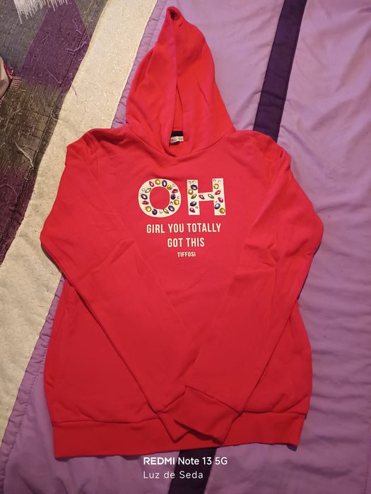 Camisola rosa com capuz 13/14 anos