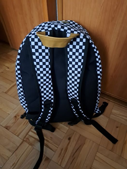 Plecak szkolny młodzieżowy, kratka biało czarna