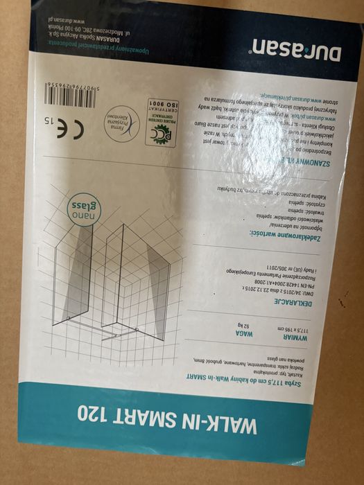 Durasan walk in smart 120/ szyba prysznicowa