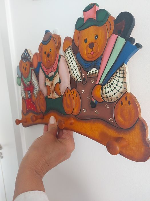 Cabide quádruplo de Madeira - 3 Ursinhos
