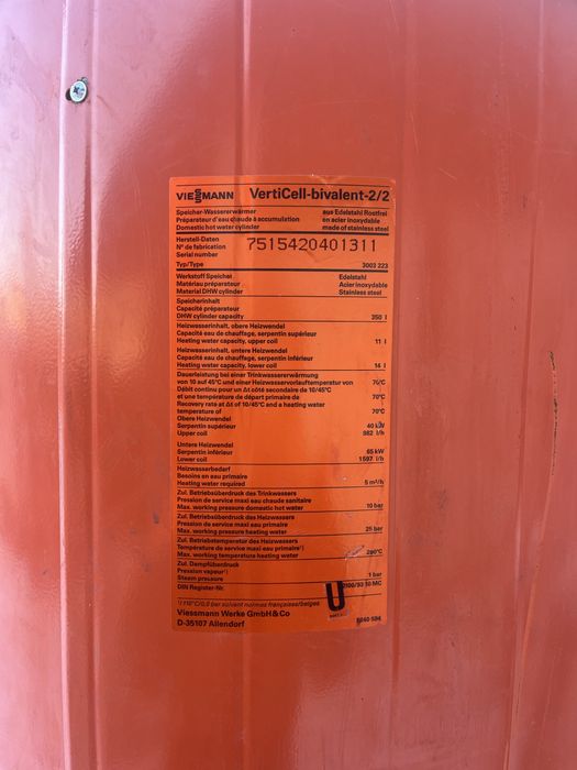 Zbiornik na wodę viessmann nierdzewny 350l, 2x wężownica, solar