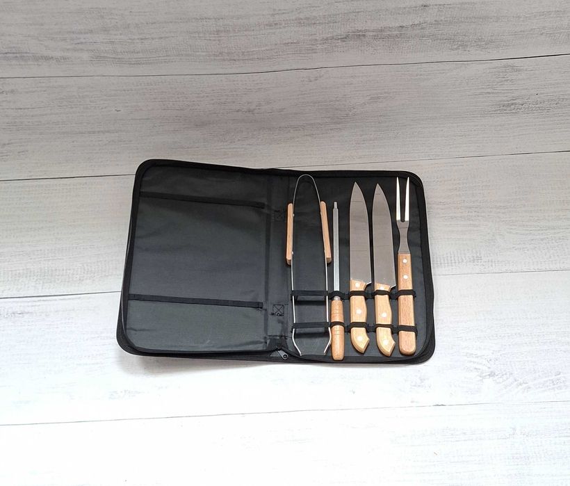 Zestaw do grillowania 5 w 1 Etui do grilla nóż szczypce widelec Sztućce do grillowania w etui z rączką