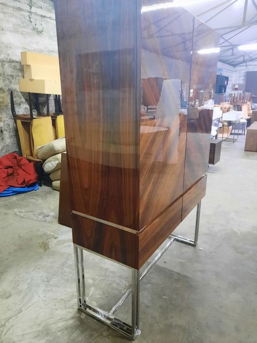 Movel Bar Pau Ferro Alto Brilho e Inox Polido