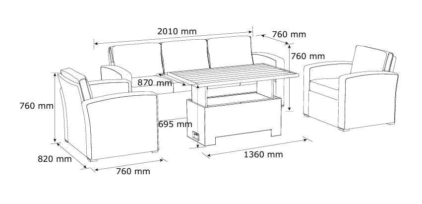 Meble ogrodowe duża sofa stół i dwa fotele.