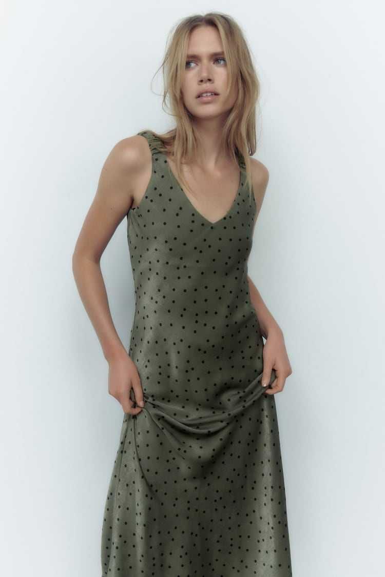 Polka dot satin dress hot sale zara