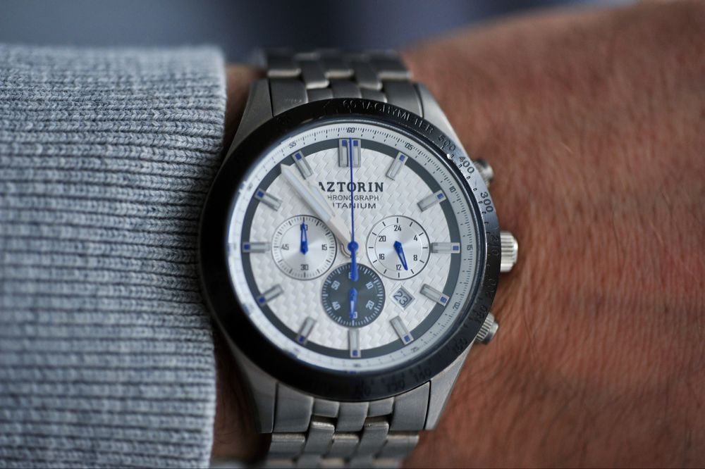 Tytanowy zegarek AZTORIN SPORT chronograph szafir tytan